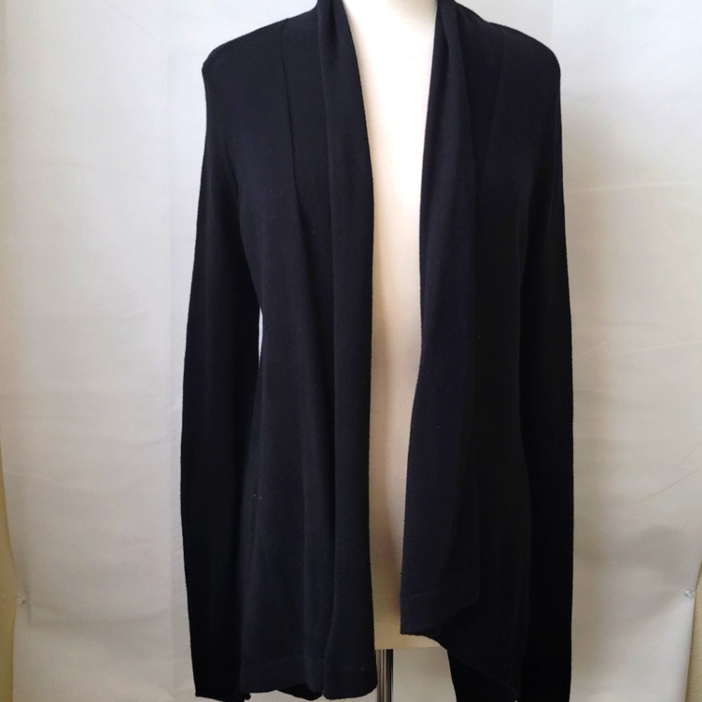 Express Womens Black Open Front Sharkbite Hem Collard Sweater Duster Small